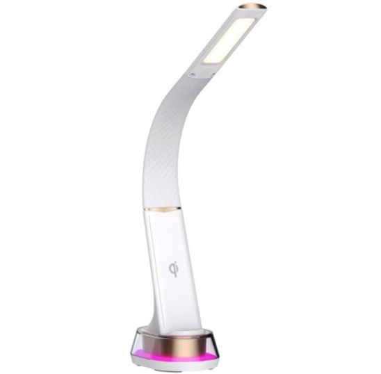 LED stolní lampička Immax CORELLA s Qi nabíjením bílá + zlaté prvky RGB podsvícení
