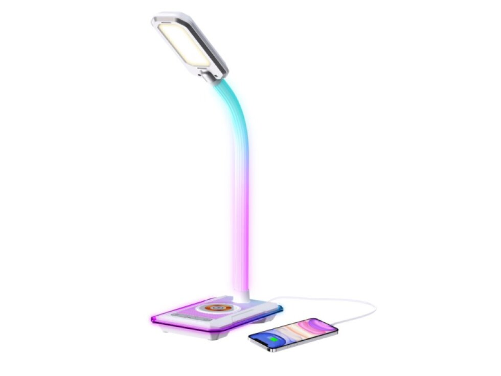 LED stolní lampička Immax GAMER RGB, QI nabíjení , USB výstup, bílá