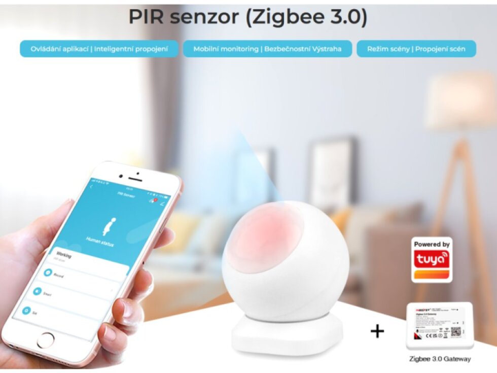 MiBOXER Smart senzor Zigbee 3.0 bezdrátové pohybové čidlo IP54 Mi-Light PIR1-ZB