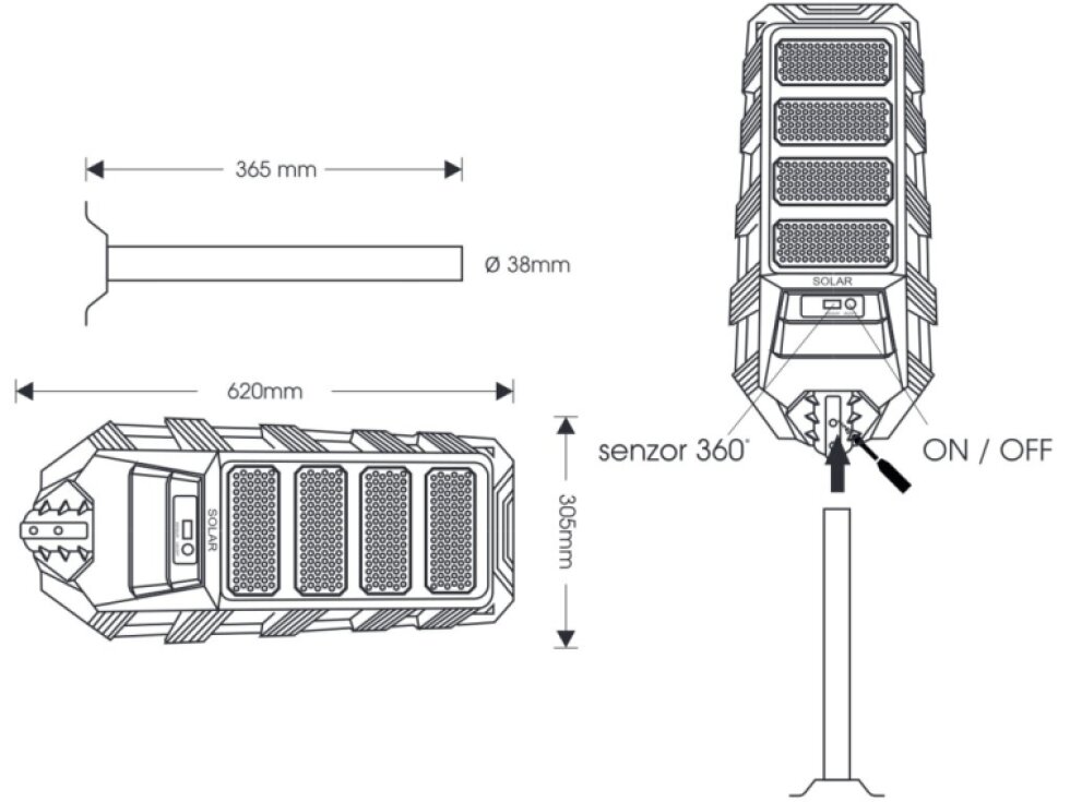 LED solární pouliční svítidlo STRADA 80W s dálkovým ovladačem a senzorem 3000K