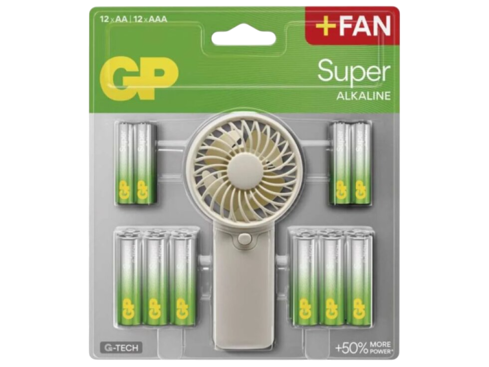 Kapesní větráček - SADA + GP alkalická baterie SUPER 12ks AA a 12ks AAA