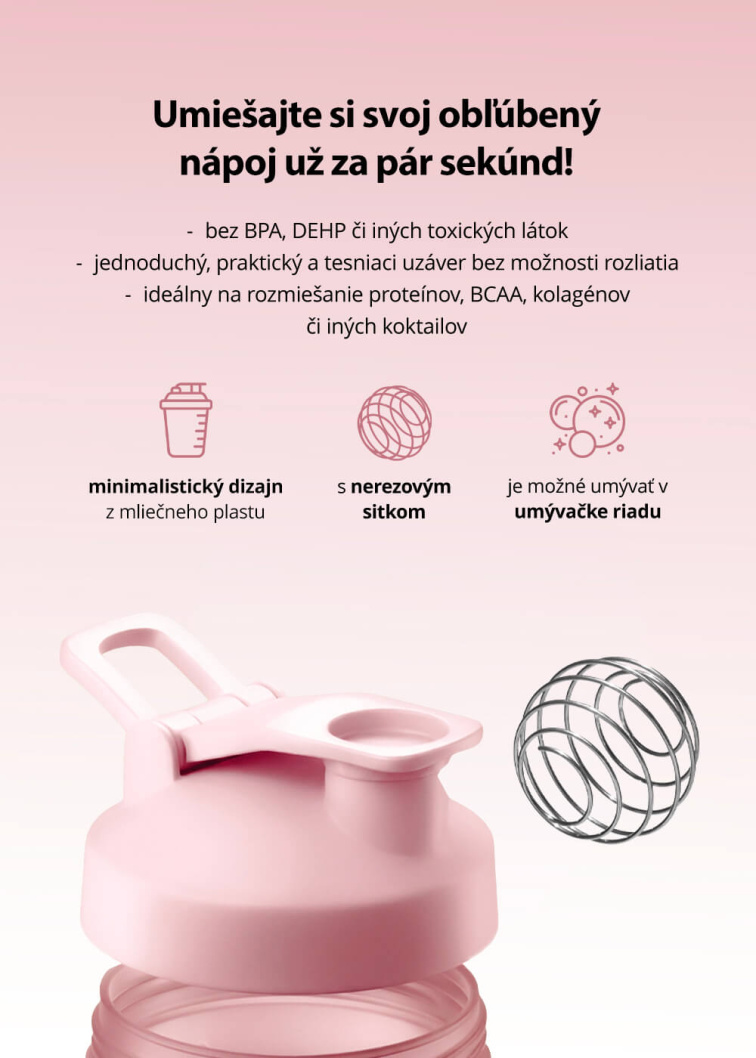 VENIRA shaker PRO s pútkom, svetlo ružová