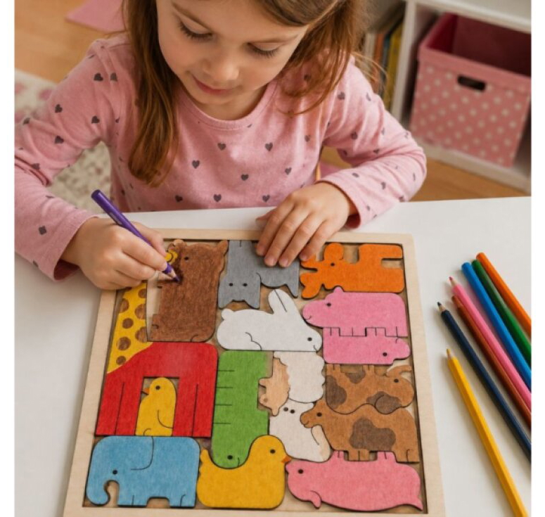 Davona Dřevěné puzzle 16 dílků - Zvířata ze Zoo