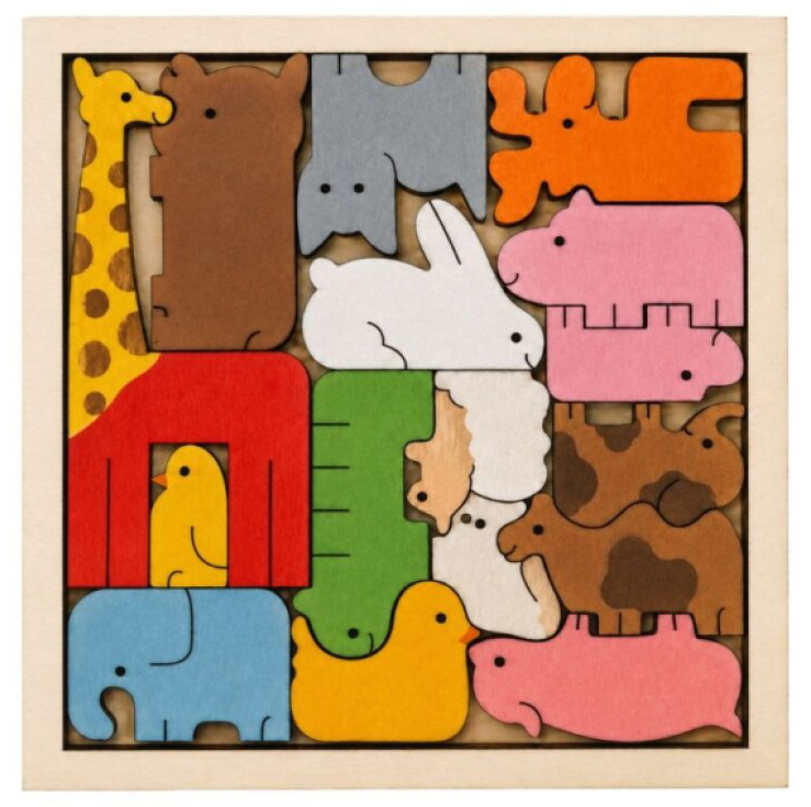 Davona Dřevěné puzzle 16 dílků - Zvířata ze Zoo