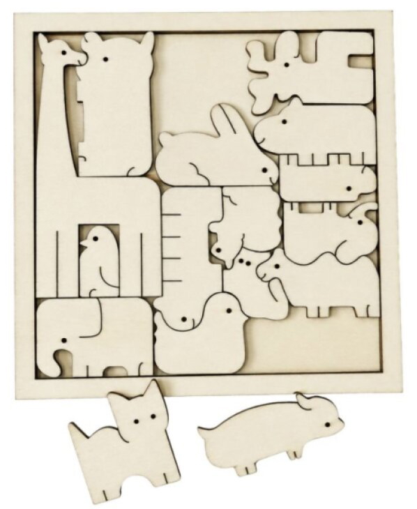 Davona Dřevěné puzzle 16 dílků - Zvířata ze Zoo