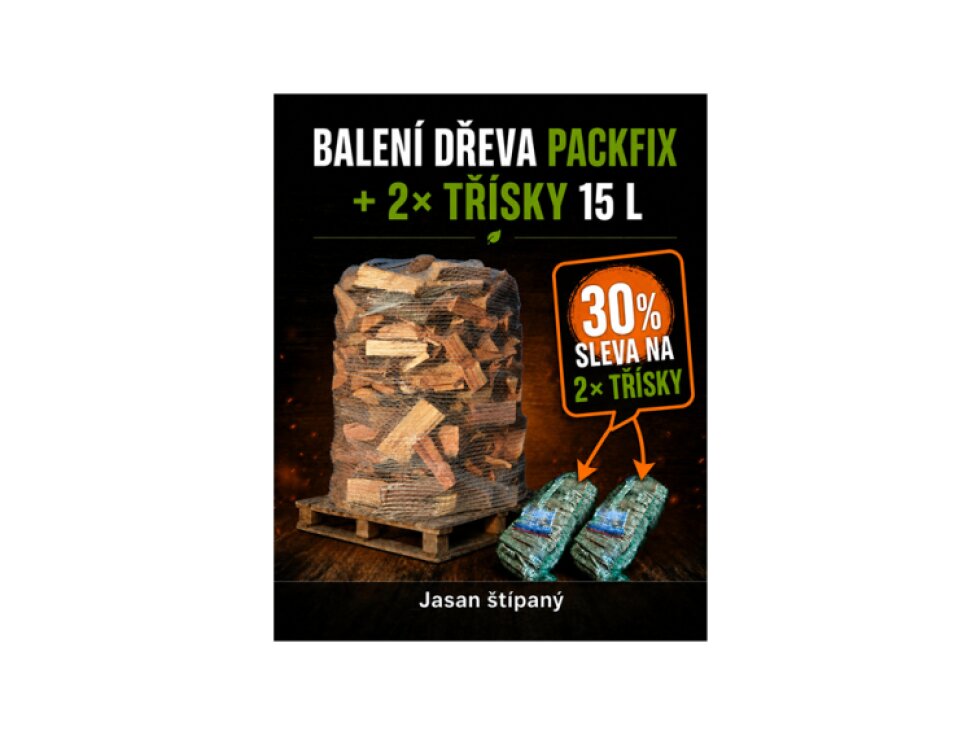Výhodné balení Palivové dřevo, jasan štípaný 33 cm - balení PackFix