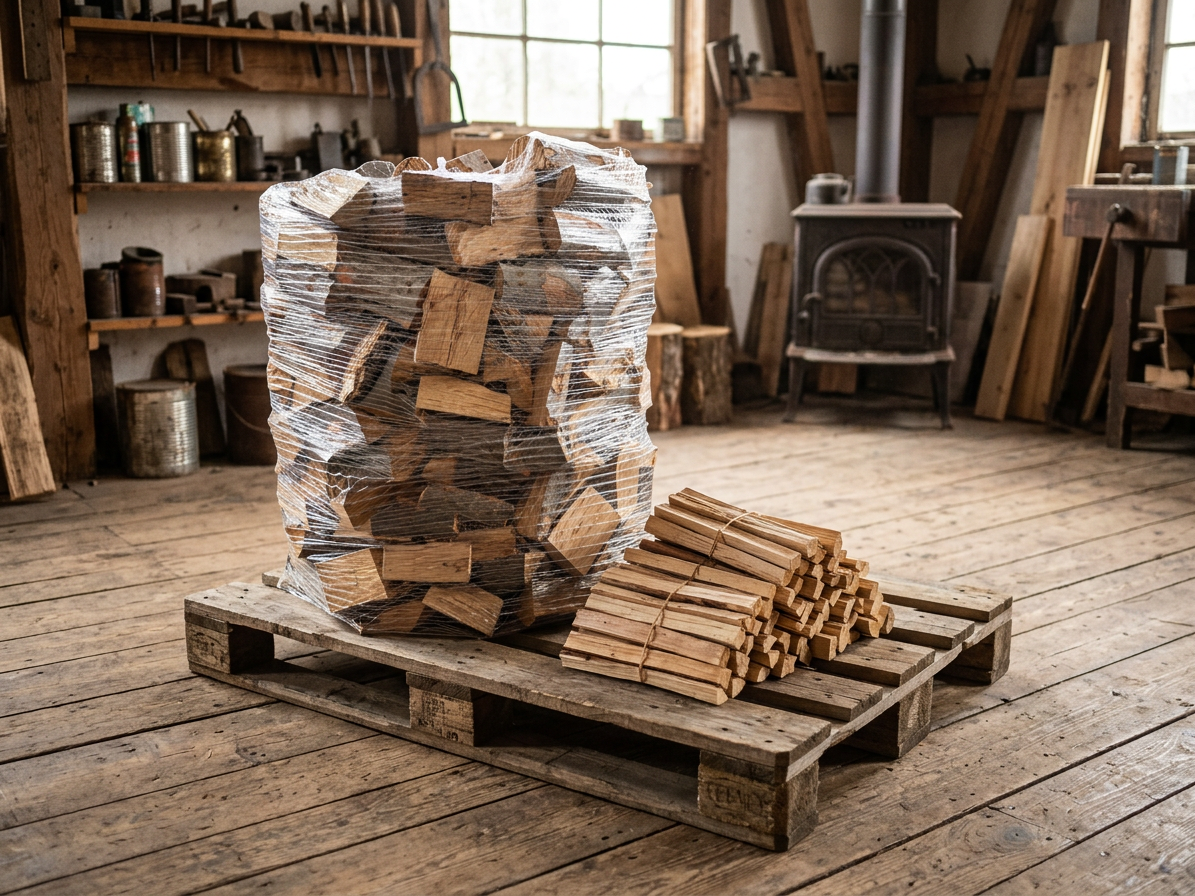 Výhodné balení Palivové dřevo, buk štípaný 33 cm - balení PackFix + 2x Třísky 15 l