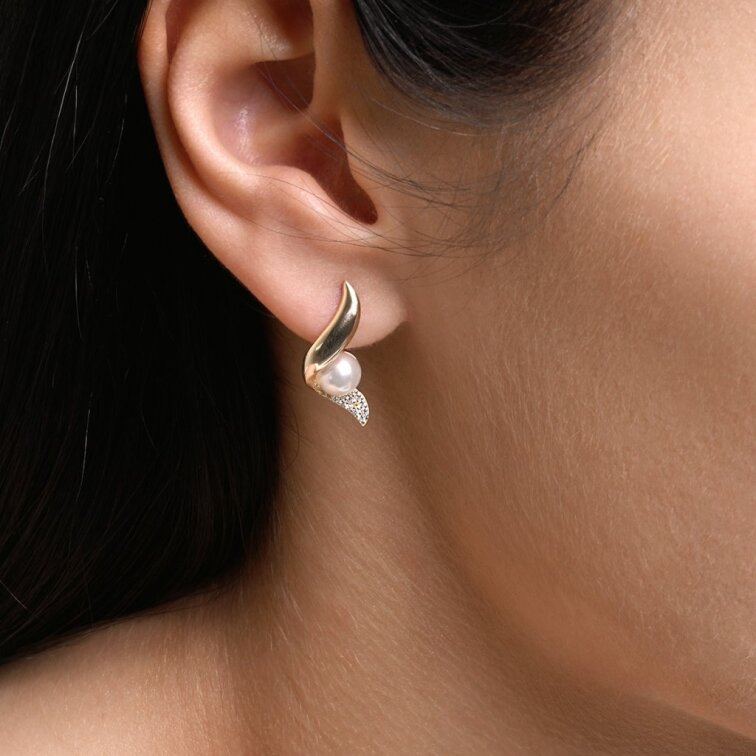 Pozlacené náušnice vlnky s perličkou 11806.1