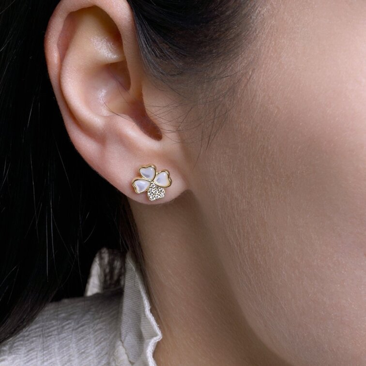 Pozlátené náušnice perleťové štvorlístky 11800.1