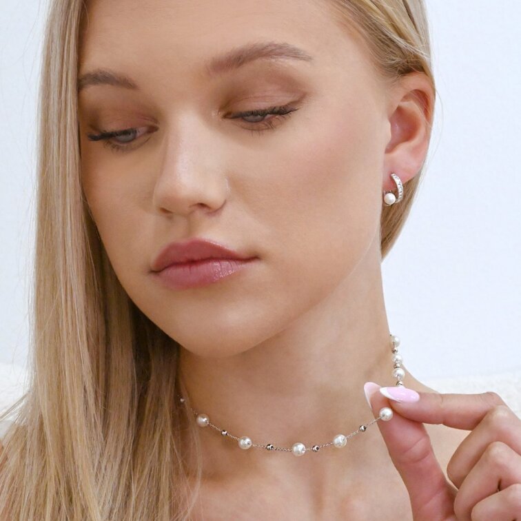 Stříbrný náhrdelník s shell perličkami 12184.1