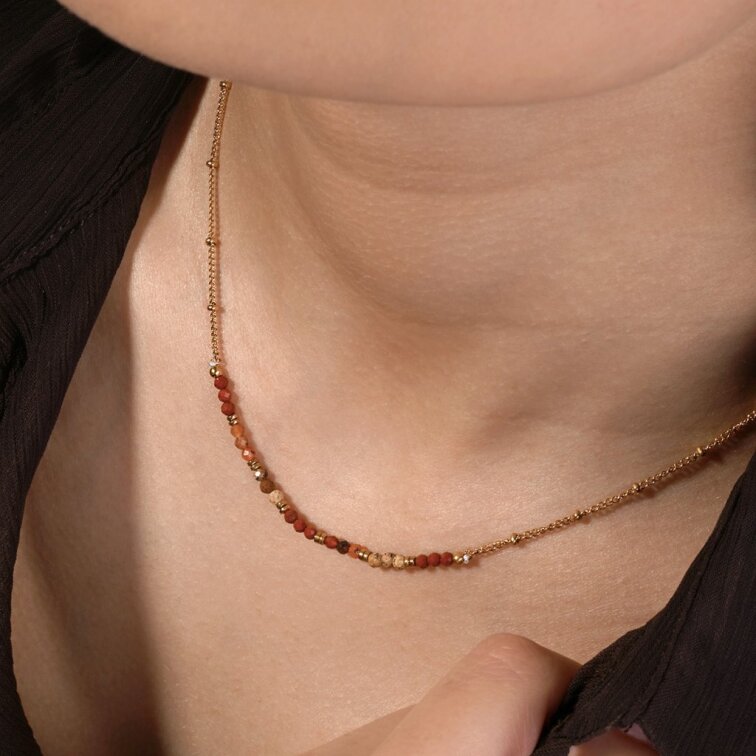 Náhrdelník oceľový s červeným achátom 42027.3