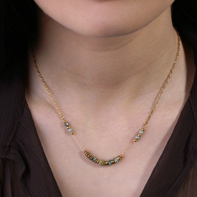 Náhrdelník ocelový s africkým tyrkysem 42033.3