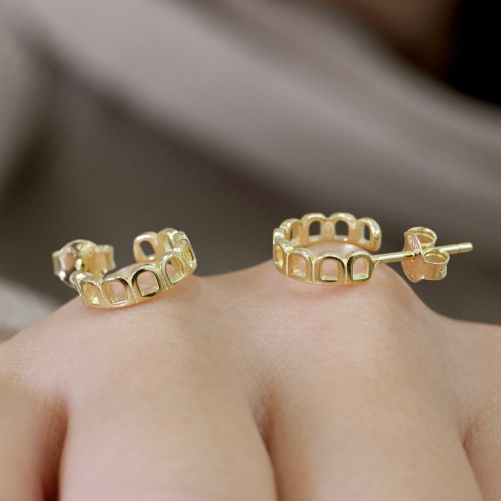 Pozlacené náušnice elegantní půlkruhy 61165