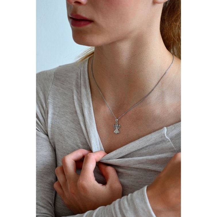 Stříbrný náhrdelník anděl se Swarovski krystaly bílý 32077.1