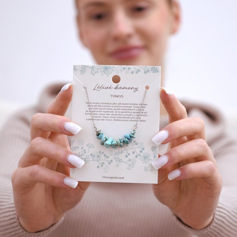 Náhrdelník s kamenem tyrkys 42037.3 ocel