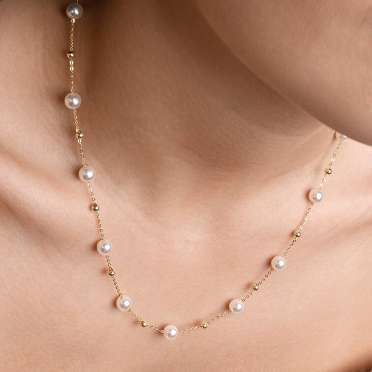 Pozlátený náhrdelník so shell perličkami 12184.1