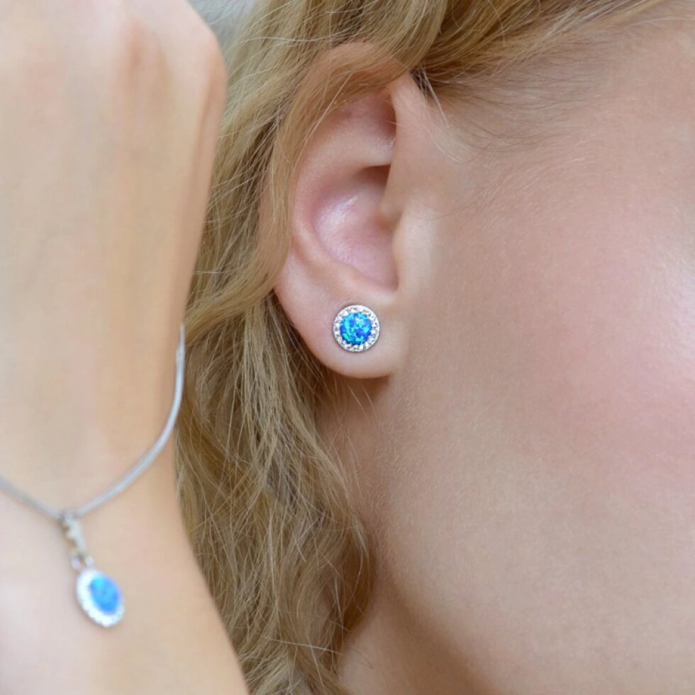 Stříbrné náušnice s opálem a Preciosa krystaly 31317.1 modré