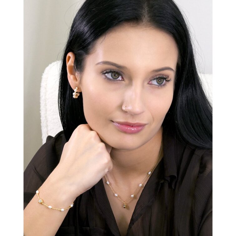 Pozlátený náhrdelník s riečnymi perlami a srdiečkom 22058.1