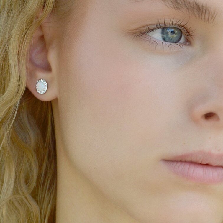 Strieborné náušnice s opálom a Preciosa kryštály 31217.1 biele