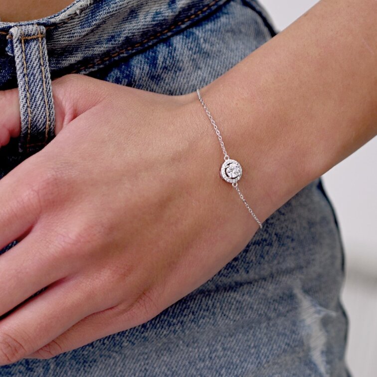 Stříbrný náramek AURORA 13M00001 moissanite