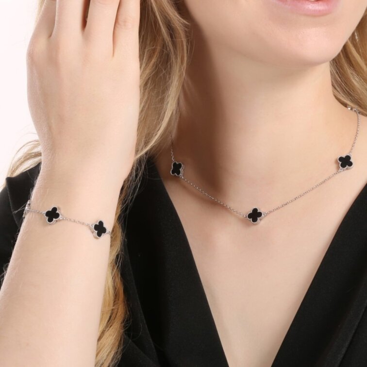 Strieborný náramok štvorlístky pinolit 13089.3