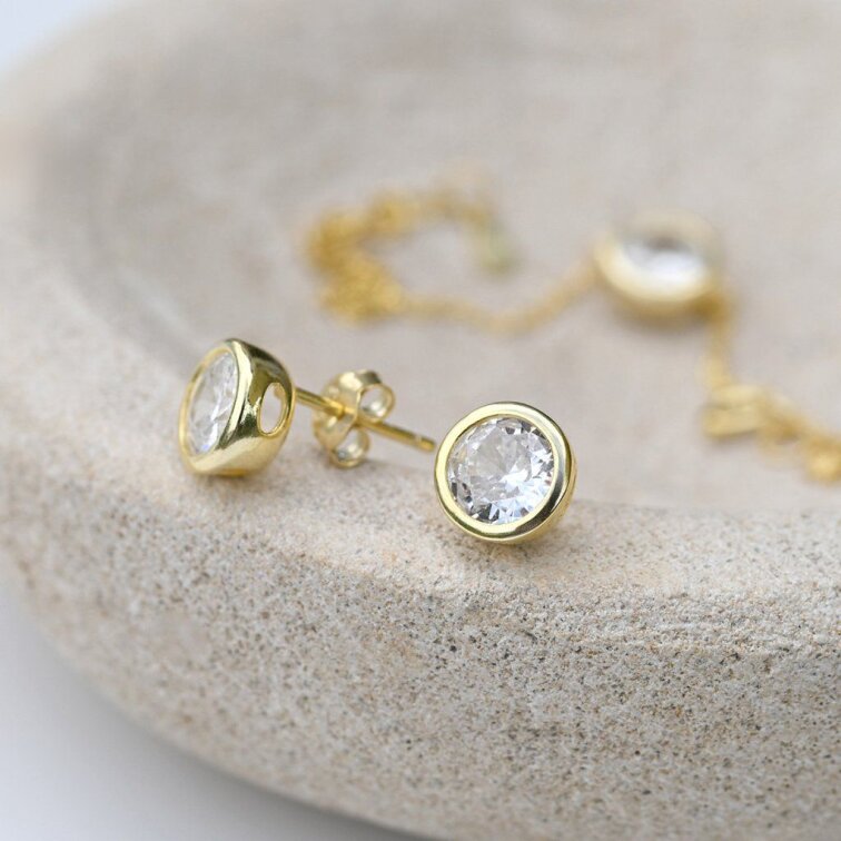 Pozlacené náušnice pecky se zirkonem bílé kulaté 11406.1