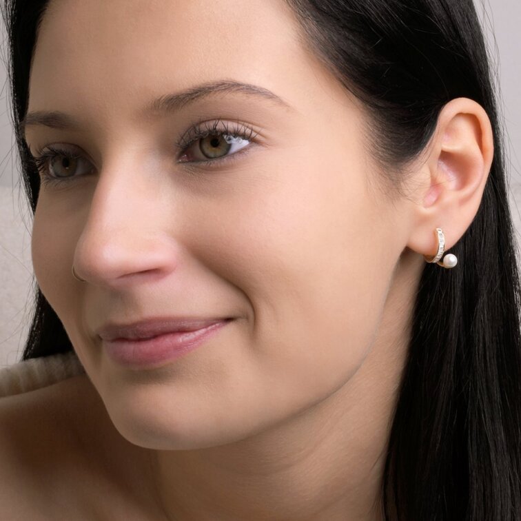 Pozlátené krúžky s perličkou a zirkónmi 11808.1