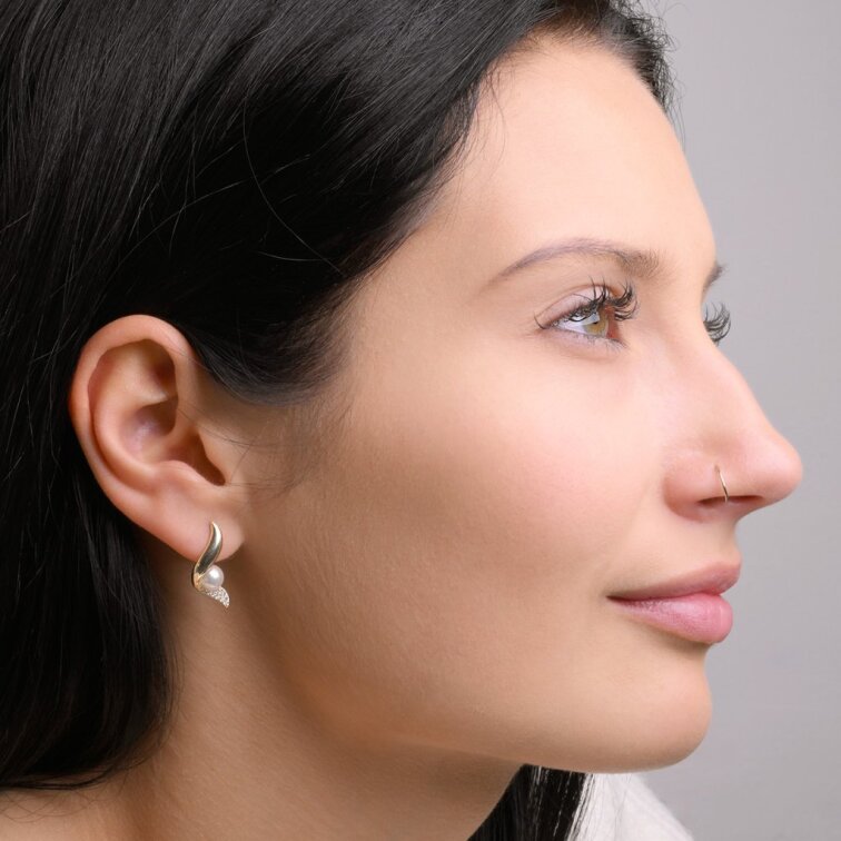 Pozlacené náušnice vlnky s perličkou 11806.1