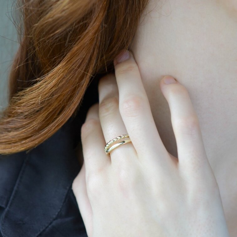 Pozlátený strieborný dvojitý prsteň 65021