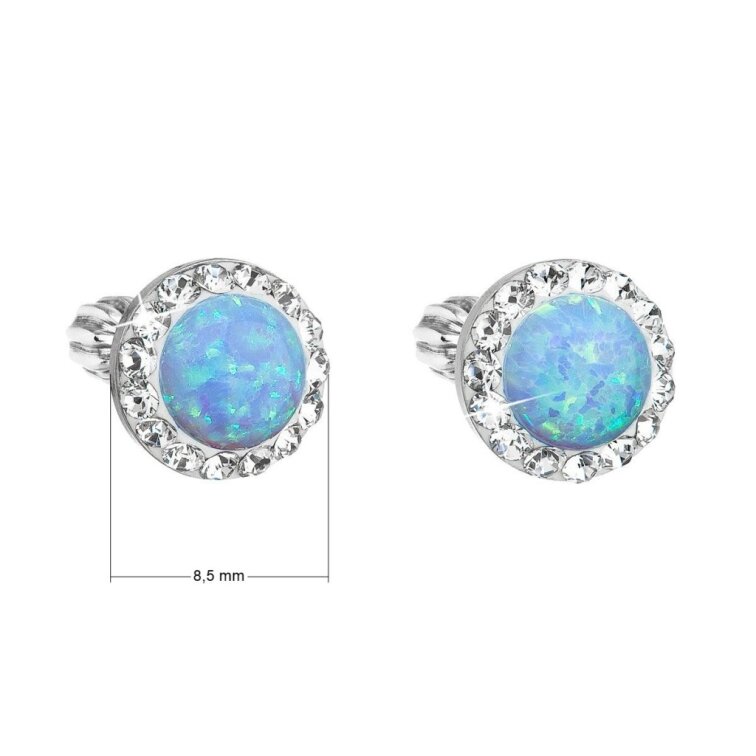 Stříbrné náušnice s opálem a Preciosa krystaly 31317.1 světle modré