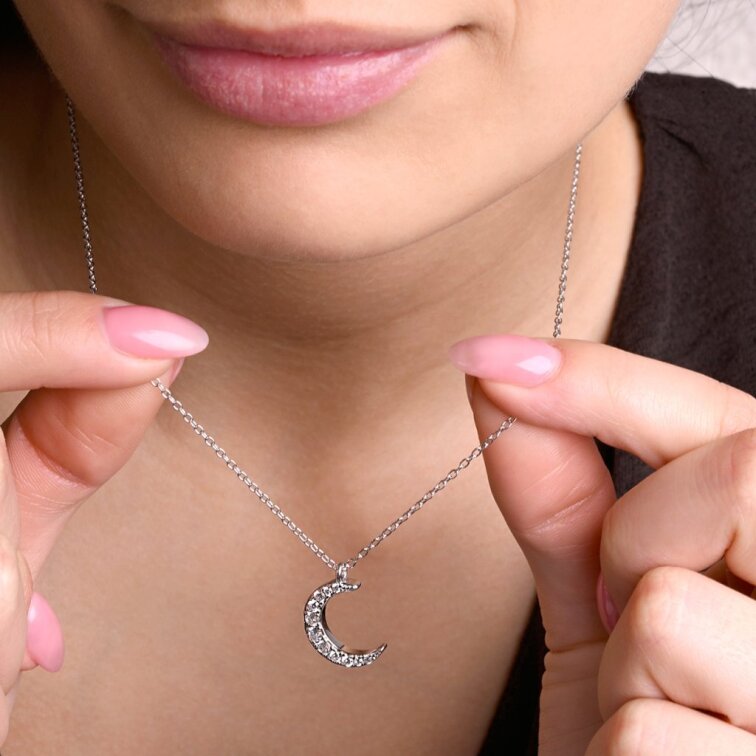 Stříbrný náhrdelník půlměsíc se zirkony 12176.1