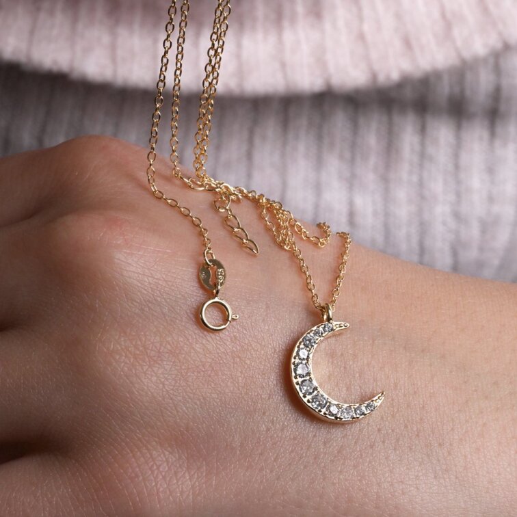 Pozlátený náhrdelník polmesiac so zirkónmi 12176.1