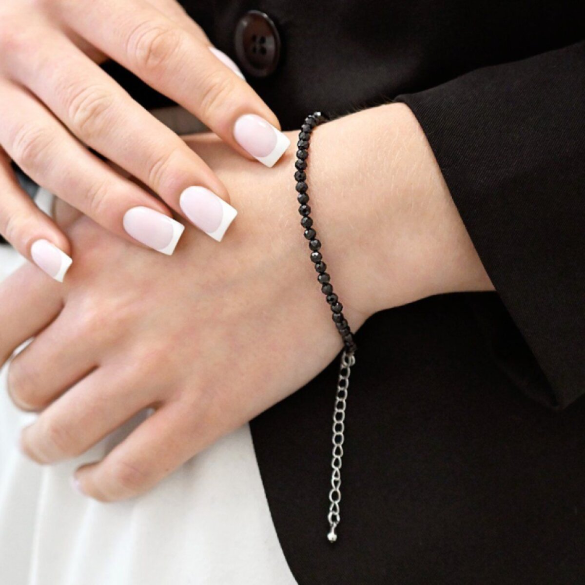 Náramok s black spinel kamene 43055.3 oceľ