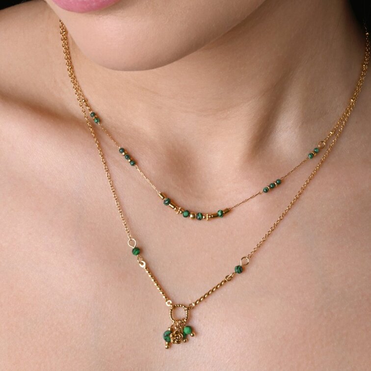 Náhrdelník oceľový s africkým malachitom 42031.3