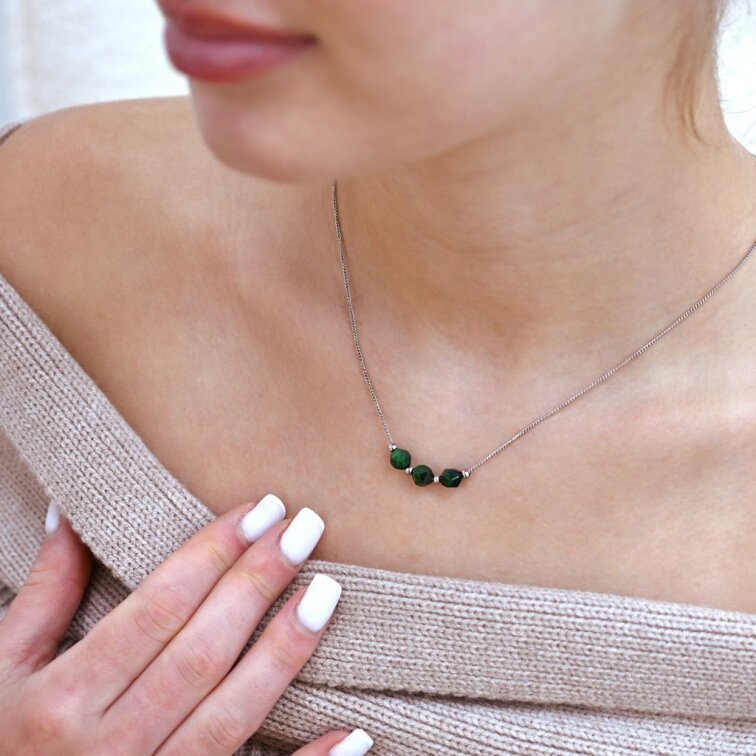 Náhrdelník zelené tygří oko 42036.3 ocel