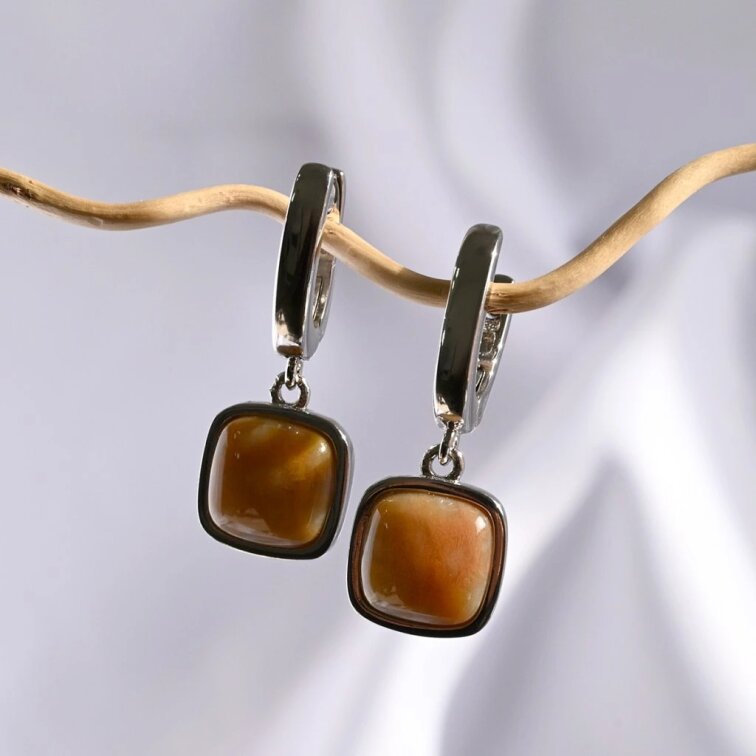 Strieborné visiace náušnice s fosílnym koralom 11738.3