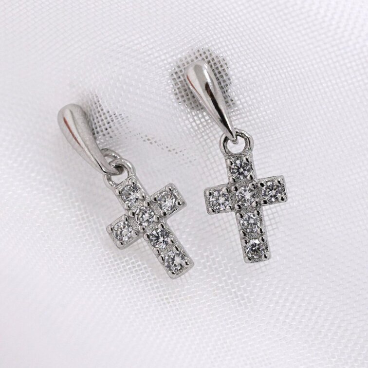 Strieborné náušnice visiaci krížik so zirkónmi 11415.1