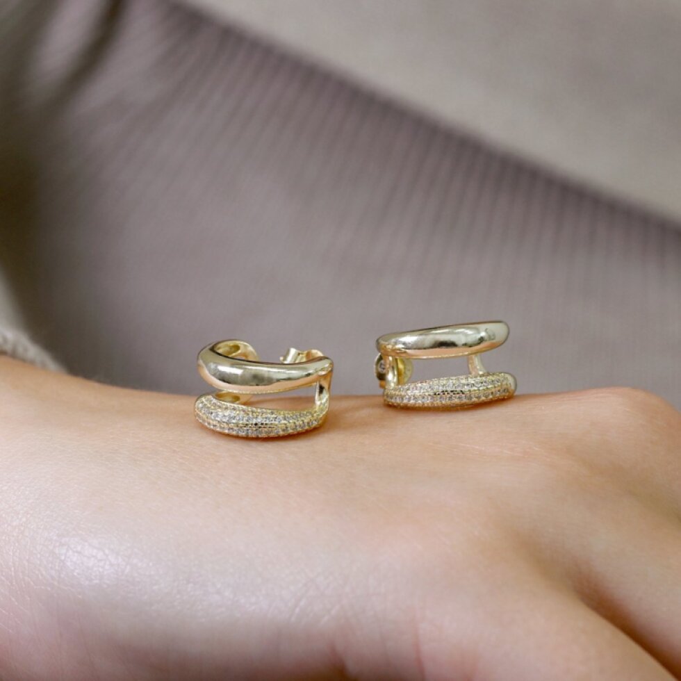 Pozlacené dvojité kruhy se zirkony 11770.1