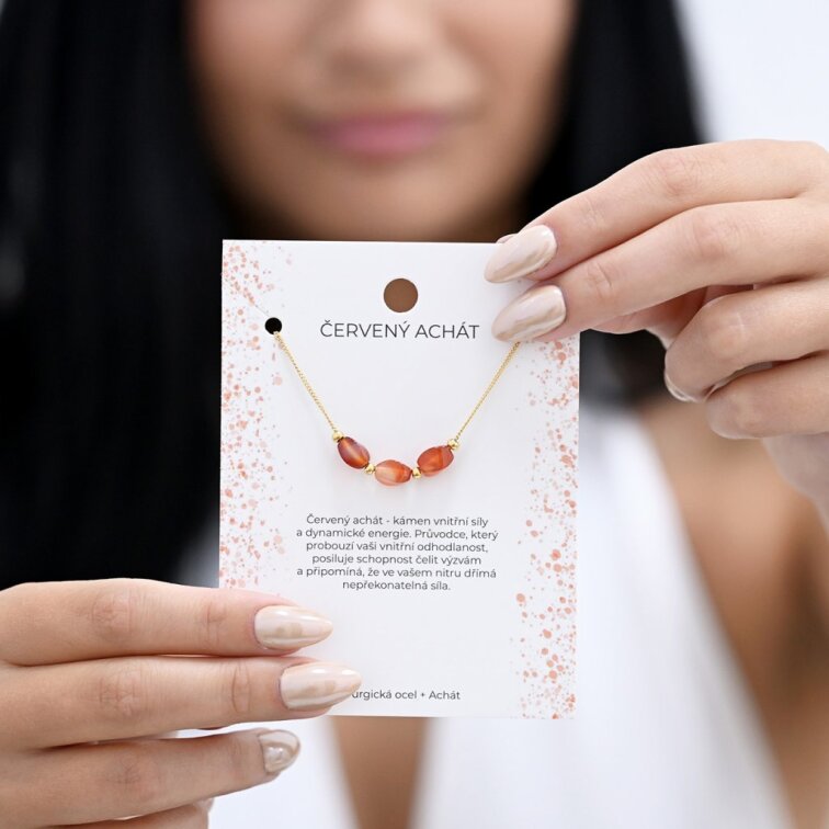 Náhrdelník s červeným achátem 42036.3 ocel
