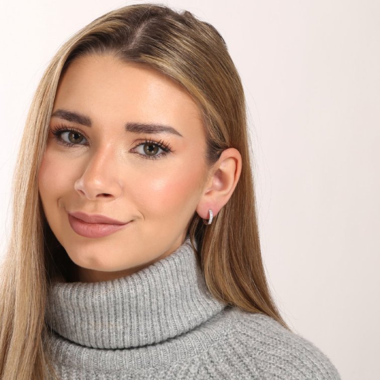 Stříbrné náušnice kruhy se zirkonem v bílé barvě 11238.1