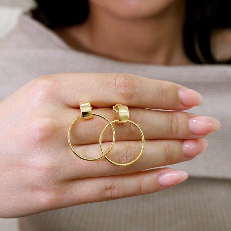 Pozlacené náušnice visací kruhy 61167