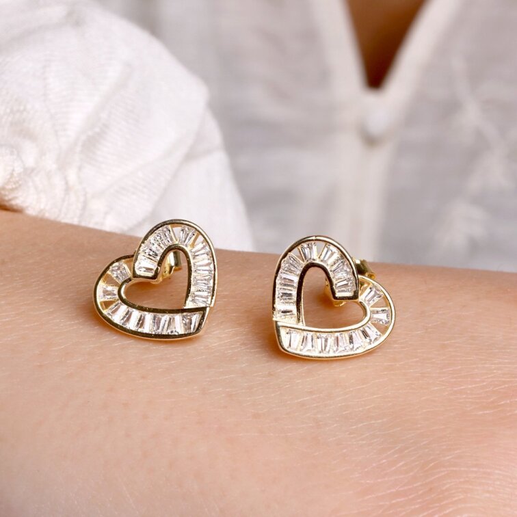 Pozlátené náušnice srdiečka so zirkónmi 11749.1