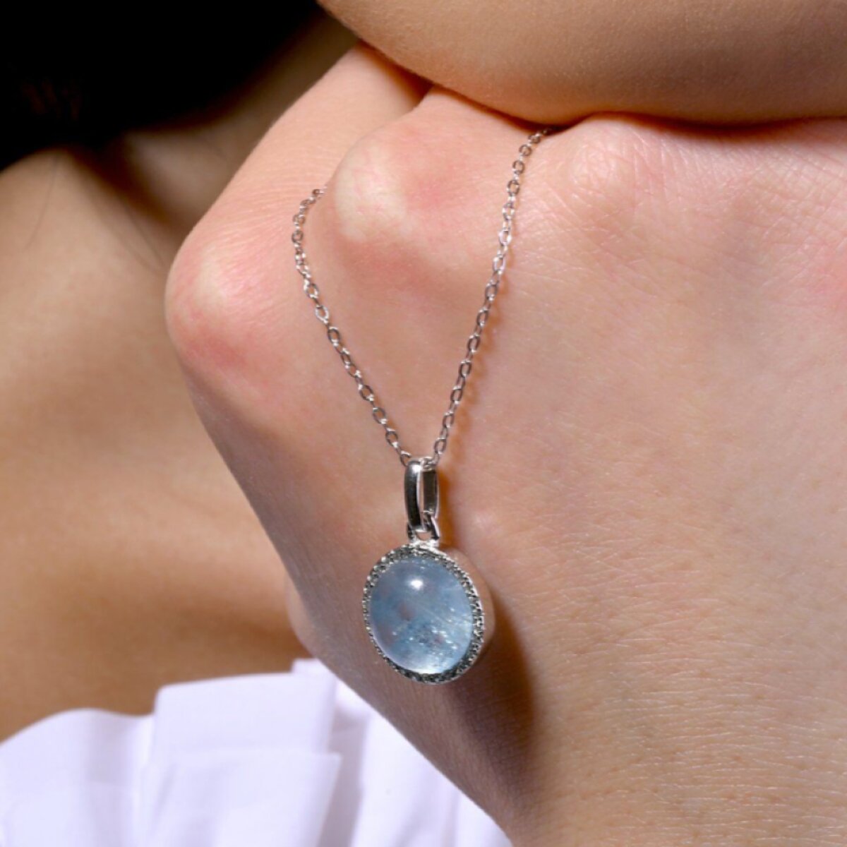 Stříbrný náhrdelník s akvamarínem 12157.3