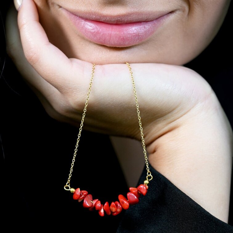 Náhrdelník s kamenem korál 42037.3 ocel