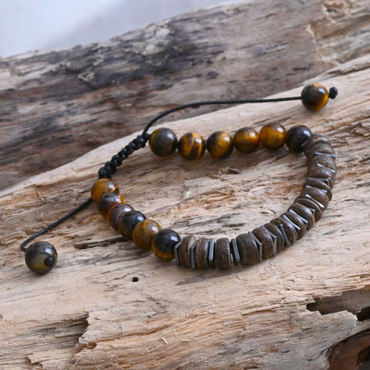 Bižuterní náramek tygří oko a dřevo 53062.3