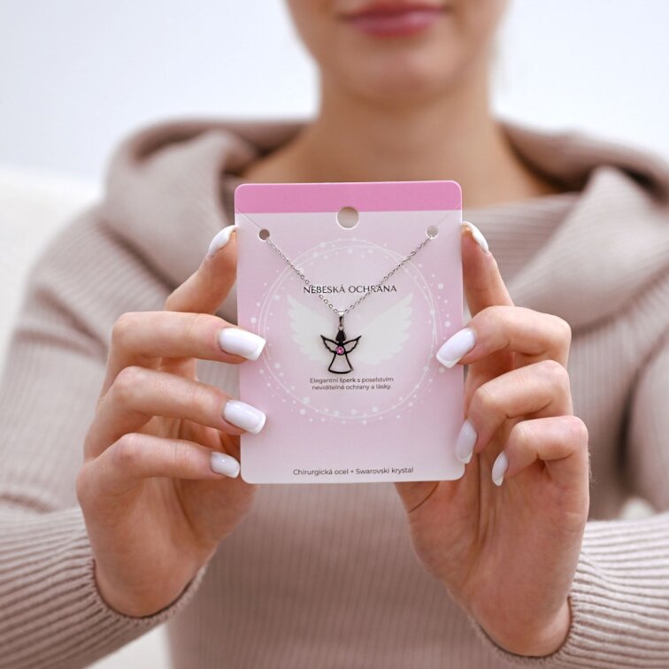 Náhrdelník anděl se Swarovski krystaly 42043.3 růžový