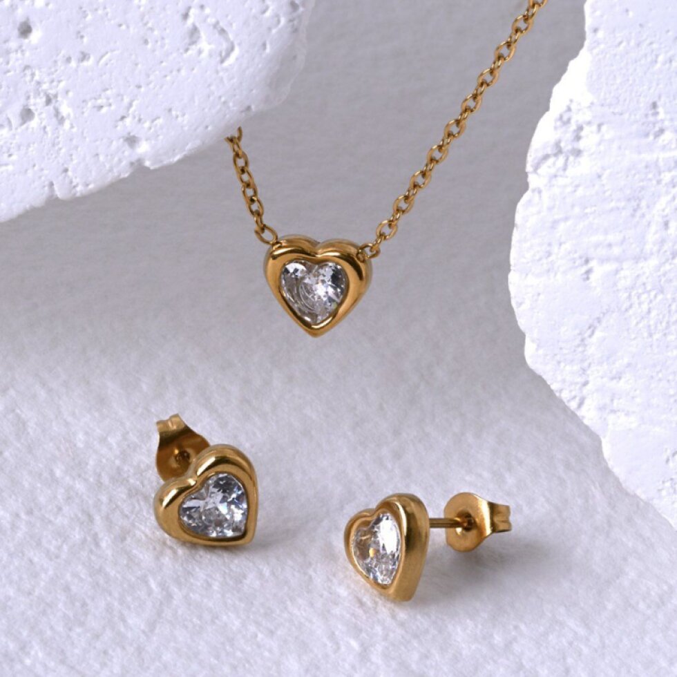 Náhrdelník srdce s krystalem 42048.1 gold