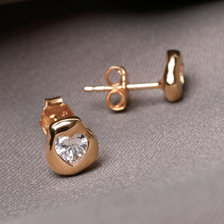 Pozlacené náušnice se zirkonovým srdíčkem 11790.1