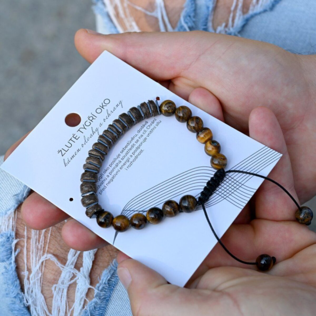 Bižuterní náramek tygří oko a dřevo 53062.3