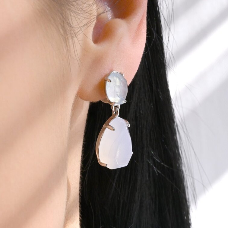 Strieborné náušnice s akvamarínom a chalcedónom 11740.3